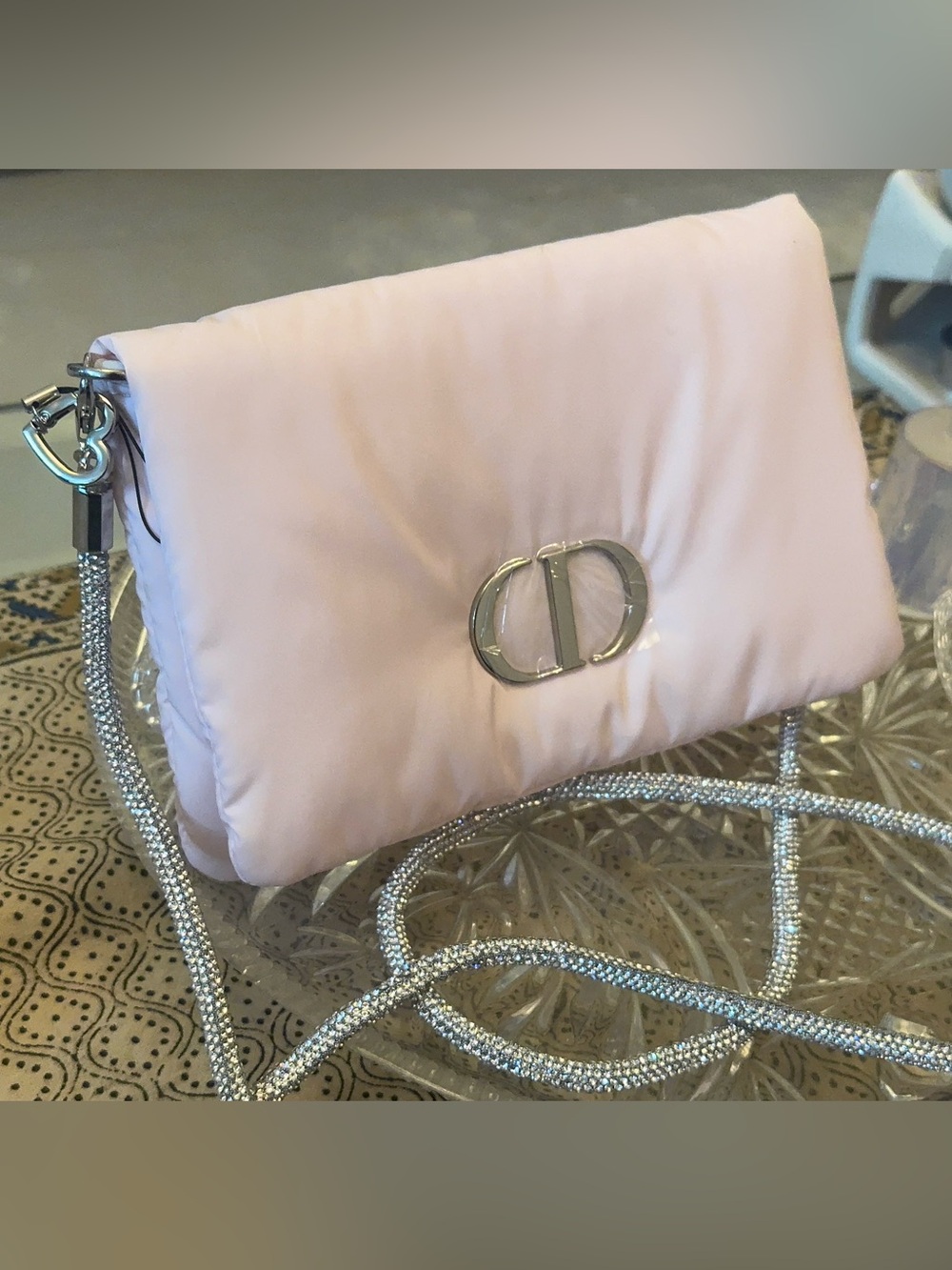 Dior Light Pink Satin Clutch with glitter  Silver Chain Detail - Picture 11 of 16